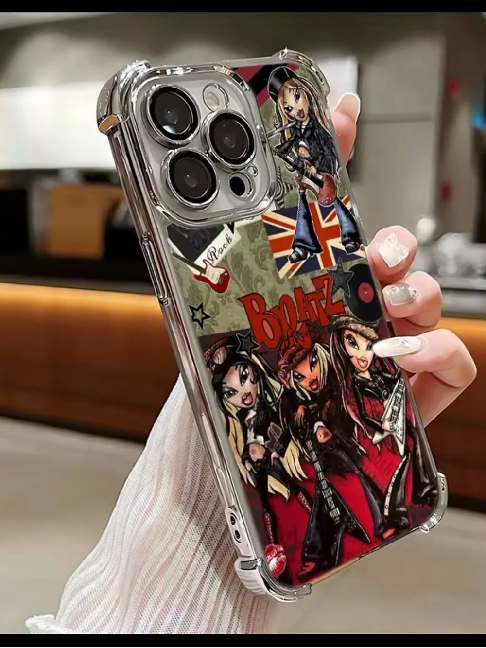 Clear Rock Band Graphic Phone Case - Red/Black Design